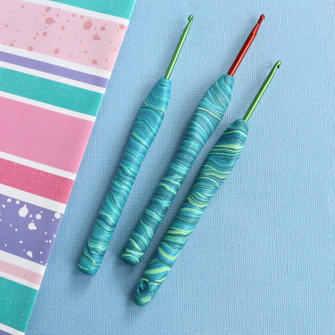 Polymer Clay Crochet Hook - Marbled Teal