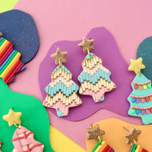 Christmas tree earrings - pastel foil fringe