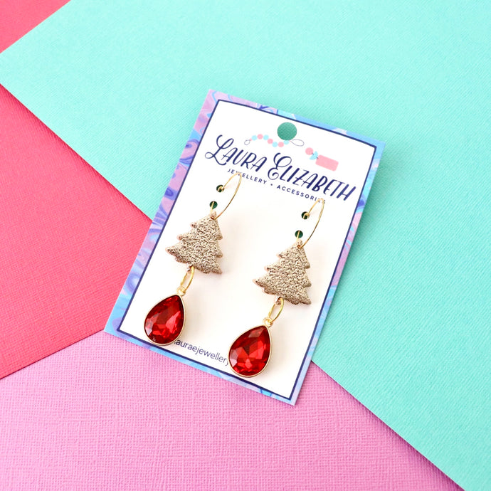Gold christmas tree hoop earrings