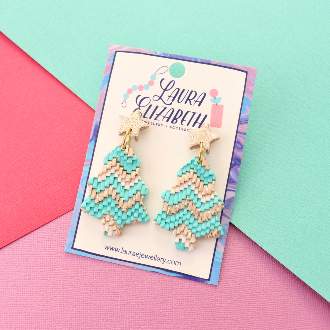 Christmas tree earrings - mint foil fringe