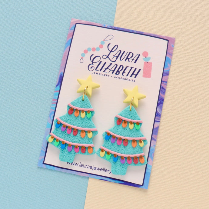Christmas tree earrings - pastel rainbow lights