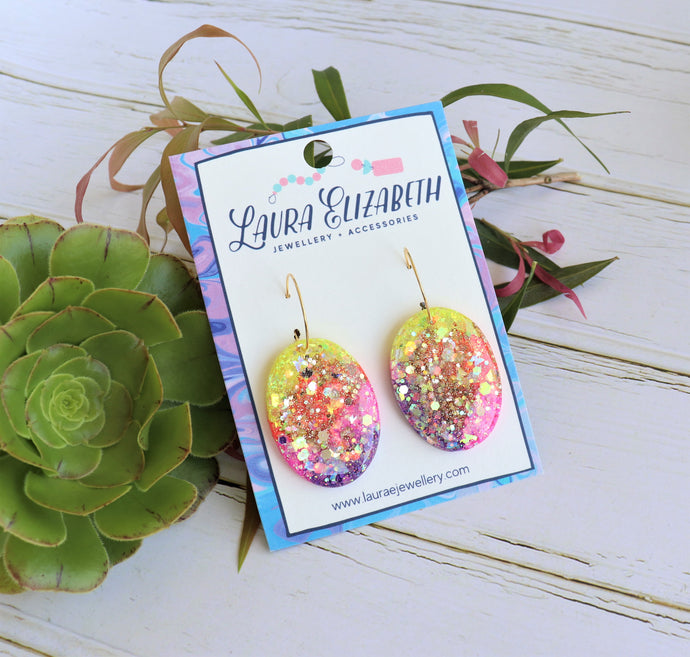 Neon Glitter Resin Hoop earrings