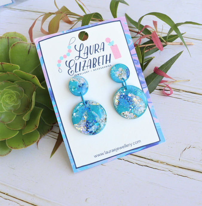 Marina Blue Glitter Resin Dangle earrings