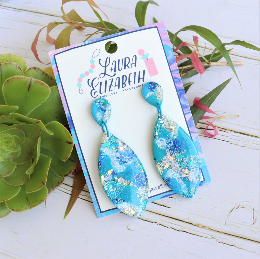 Marina Blue Glitter Resin Dangle earrings