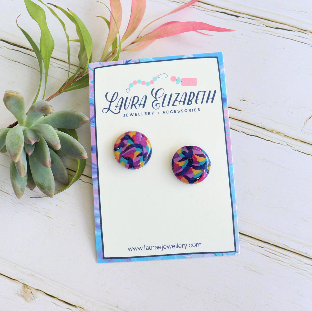 Rainbow Resin stud earrings 22mm