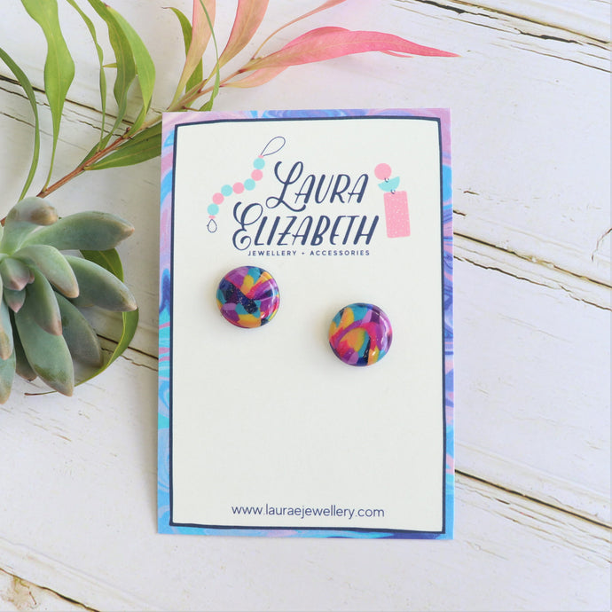 Rainbow Resin stud earrings 15mm