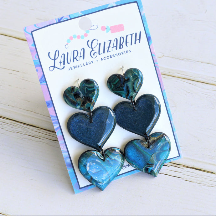 Malachite triple heart Dangle earrings