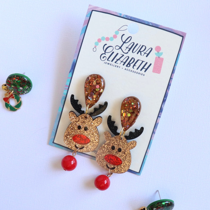 Rudolph - Glitter Acrylic Christmas Dangles