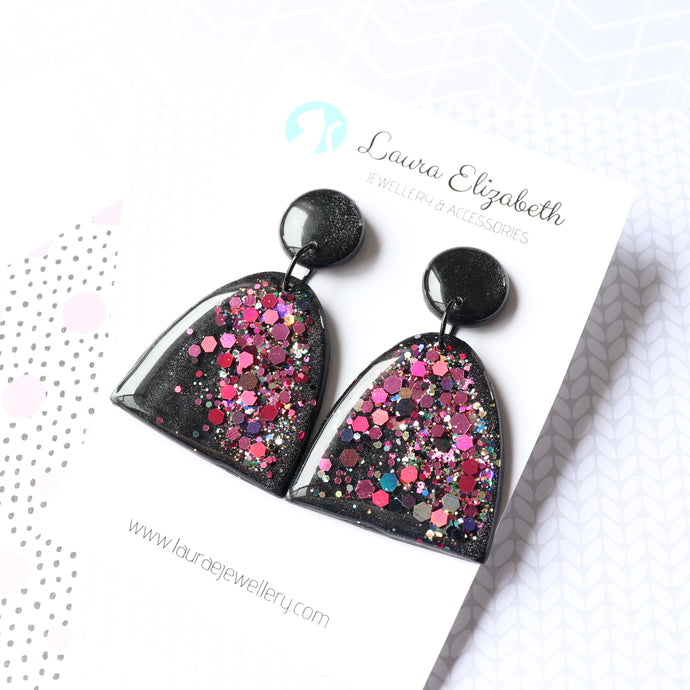 Glitzy Polymer Clay & Resin Earrings - Pink & Black