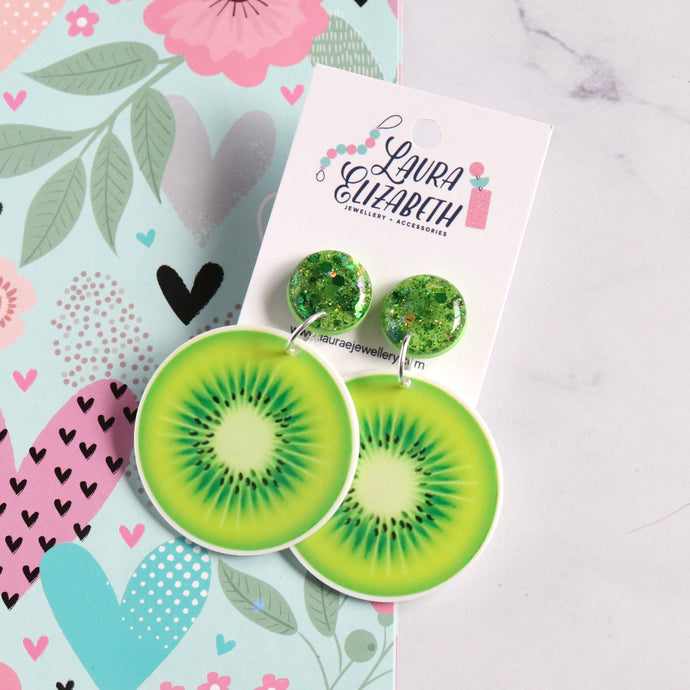 Kiwi fruit - TUTTI-FRUITY Polymer Clay and Acrylic Earrings