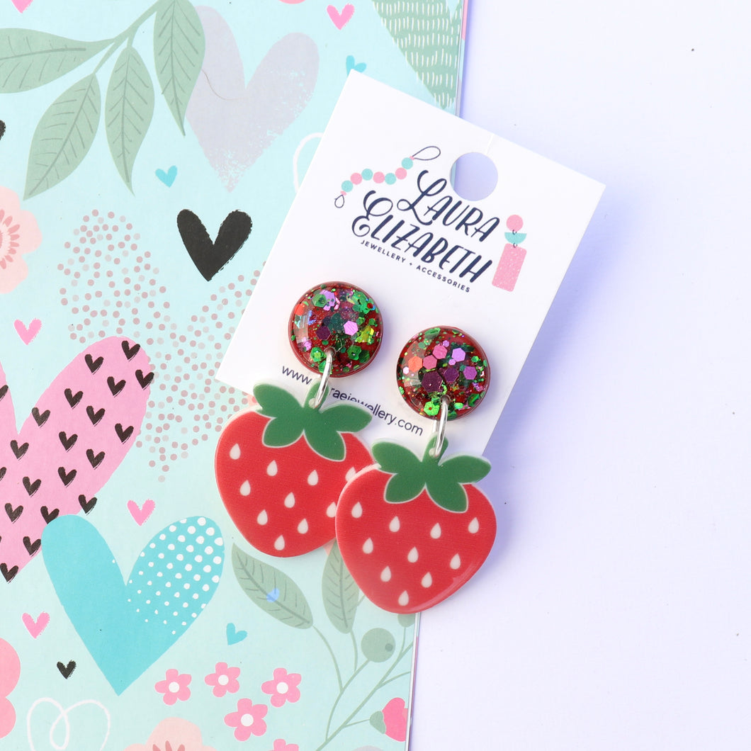 Strawberries - TUTTI-FRUITY Polymer Clay and Acrylic Earrings