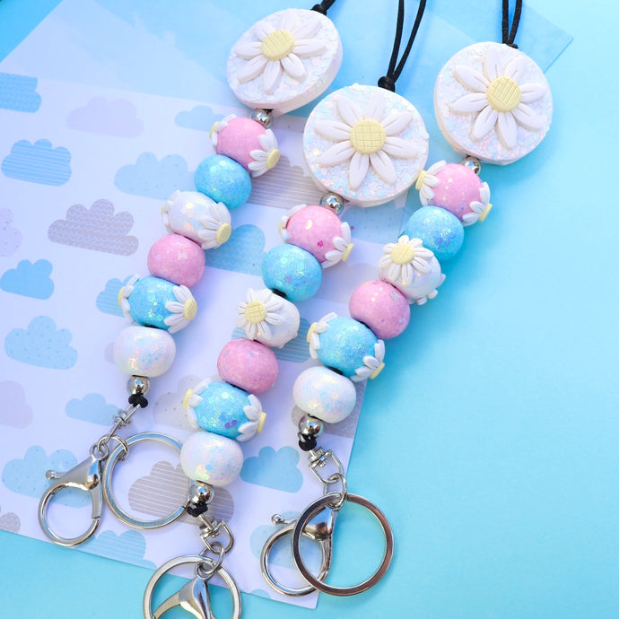 Daisy Glitter Polymer Clay Lanyard