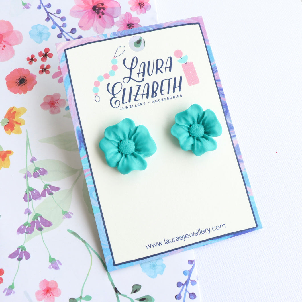 Teal Green Floral studs