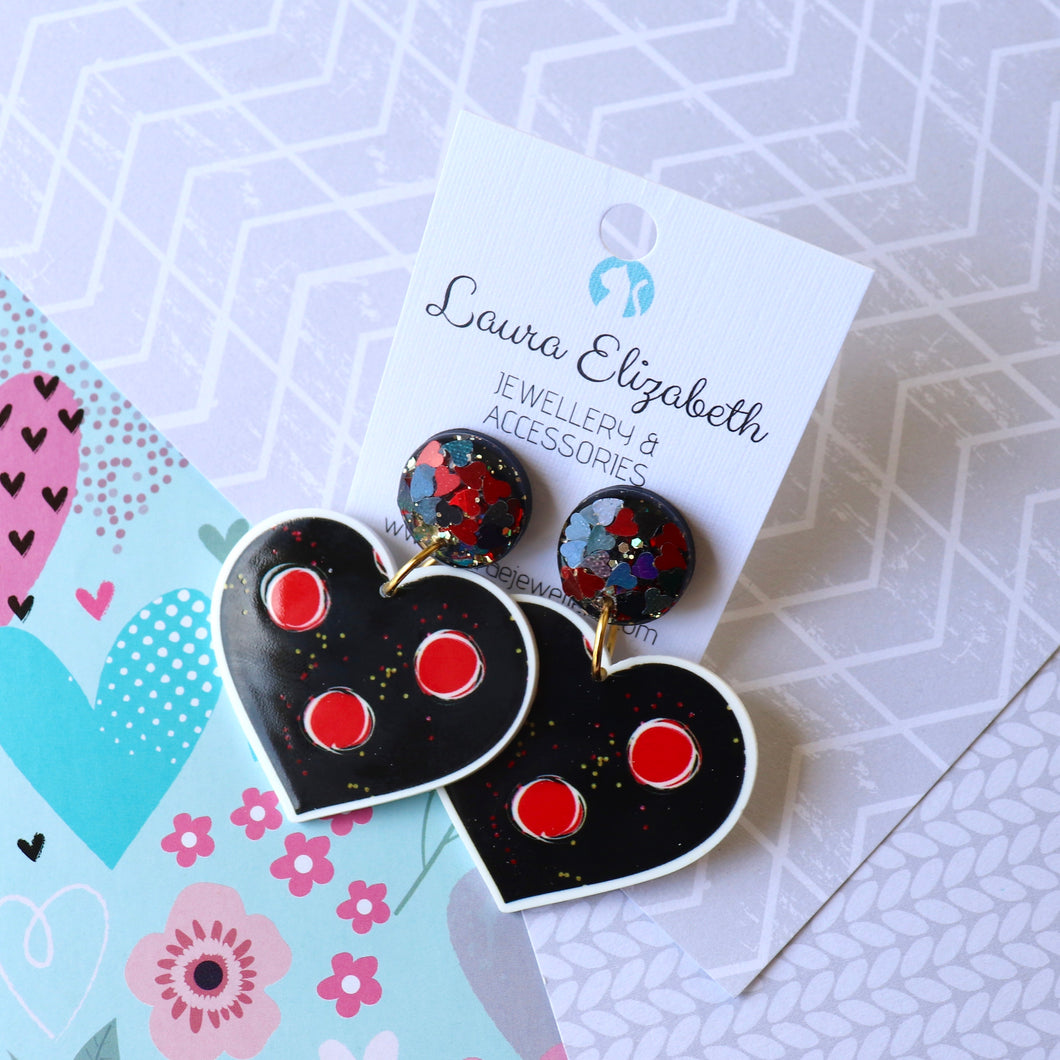 Hearts - Polymer Clay, Resin and Acrylic Earrings